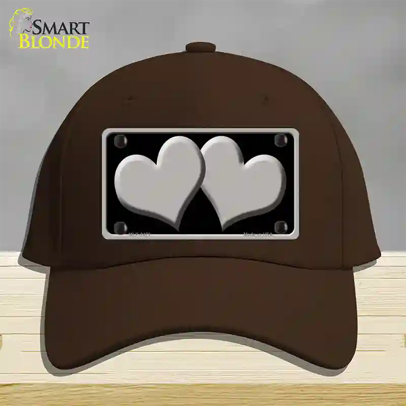 Solid Grey Centered Hearts Black Novelty License Plate Hat Cotton / Dark Brown