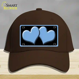 Solid Light Blue Centered Hearts Black Novelty License Plate Hat Cotton / Dark Brown