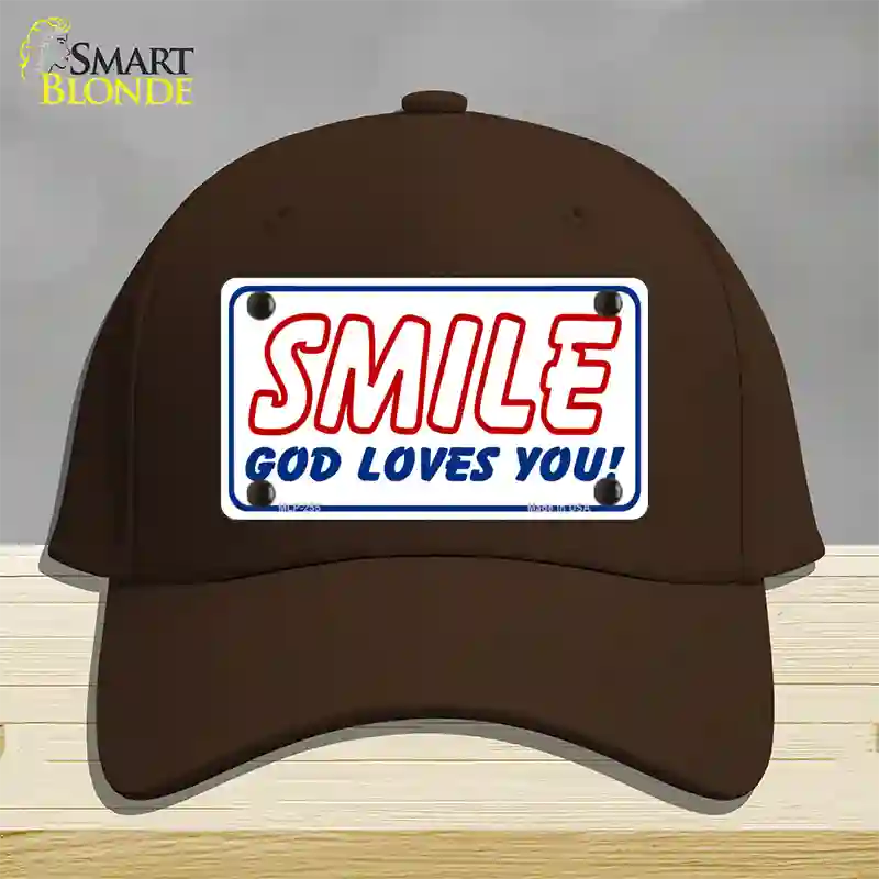 Smile God Loves You Novelty License Plate Hat Cotton / Dark Brown