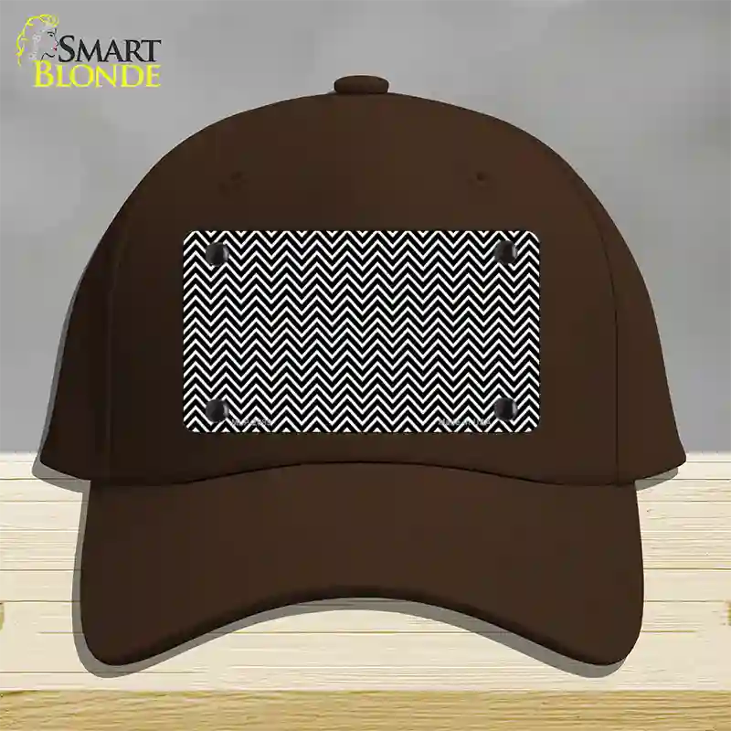 Black White Chevron Novelty License Plate Hat Cotton / Dark Brown