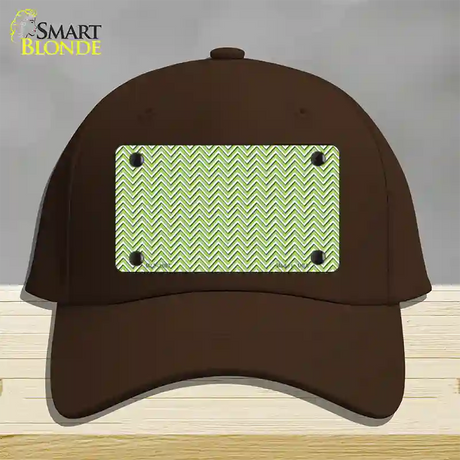 Lime Green White Chevron Novelty License Plate Hat Cotton / Dark Brown