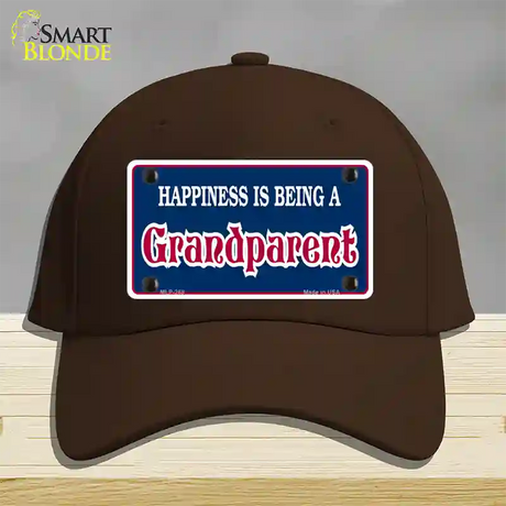 Happiness Being Grandparent Novelty License Plate Hat Cotton / Dark Brown