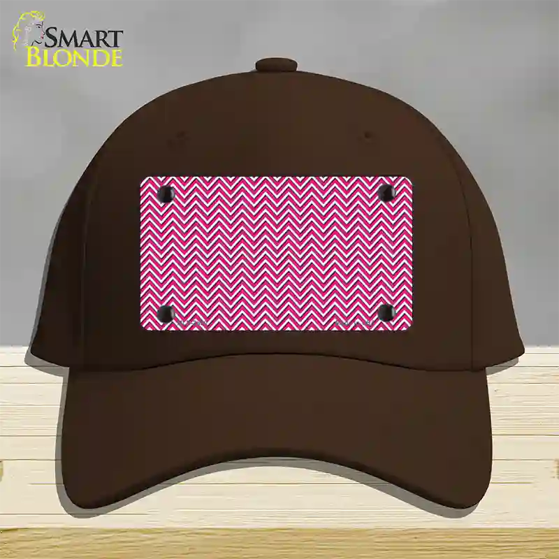 Pink White Chevron Novelty License Plate Hat Cotton / Dark Brown