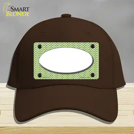 Lime Green White Chevon White Center Oval Novelty License Plate Hat Cotton / Dark Brown