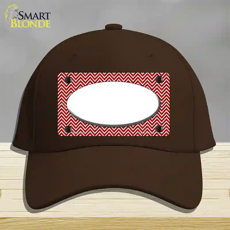 Red White Chevon White Center Oval Novelty License Plate Hat Cotton / Dark Brown