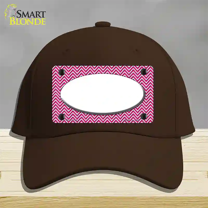 Pink White Chevon White Center Oval Novelty License Plate Hat Cotton / Dark Brown