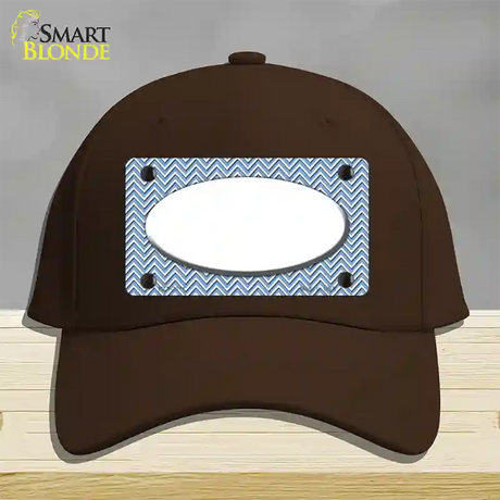 Light Blue White Chevon White Center Oval Novelty License Plate Hat Cotton / Dark Brown