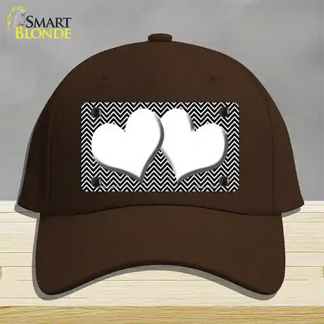 Black White Chevron White Center Hearts Novelty License Plate Hat Cotton / Dark Brown