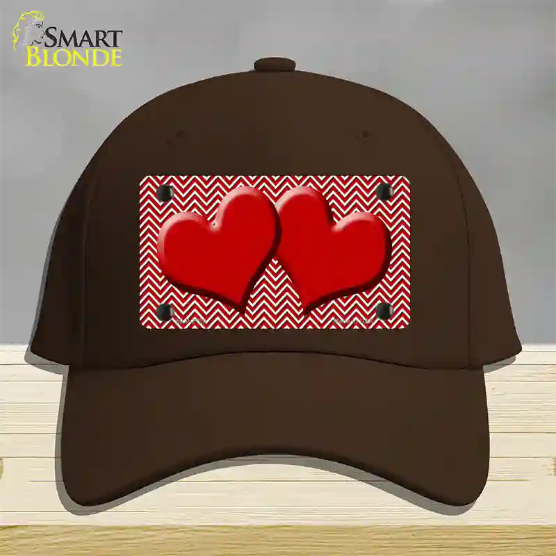 Red White Chevron Red Center Hearts Novelty License Plate Hat Cotton / Dark Brown