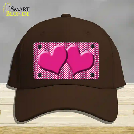 Pink White Chevron Pink Center Hearts Novelty License Plate Hat Cotton / Dark Brown