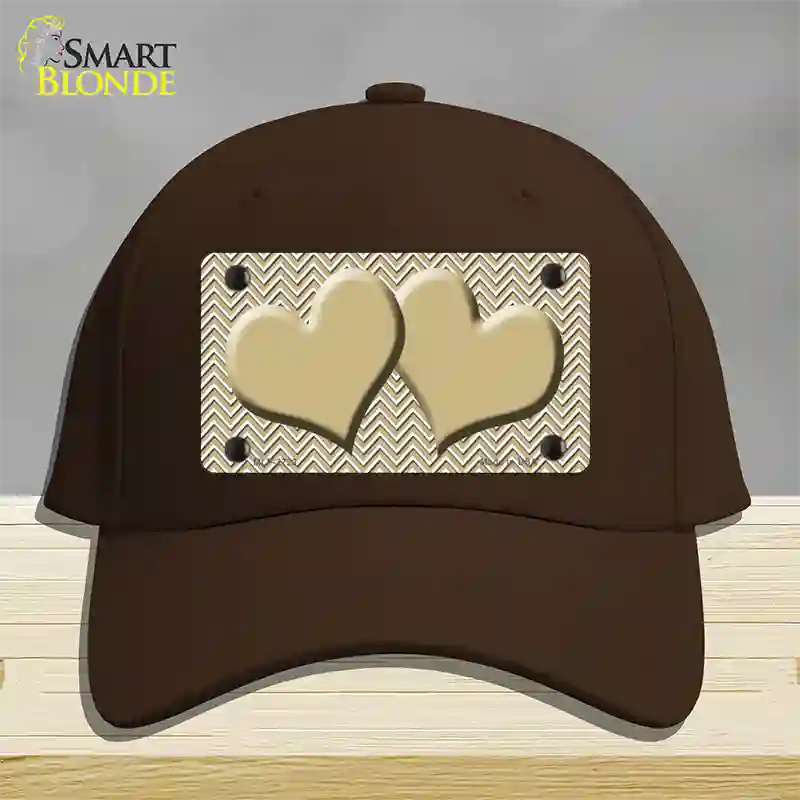 Gold White Chevron Gold Center Hearts Novelty License Plate Hat Cotton / Dark Brown