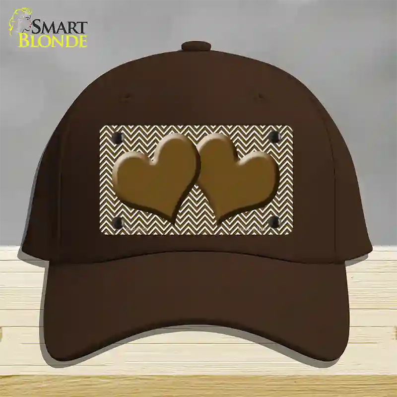 Brown White Chevron Brown Center Hearts Novelty License Plate Hat Cotton / Dark Brown