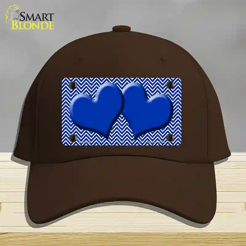 Blue White Chevron Blue Center Hearts Novelty License Plate Hat Cotton / Dark Brown