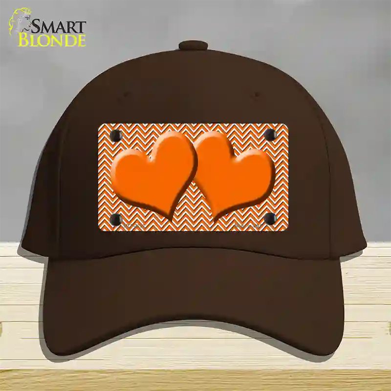 Orange White Chevron Orange Center Hearts Novelty License Plate Hat Cotton / Dark Brown