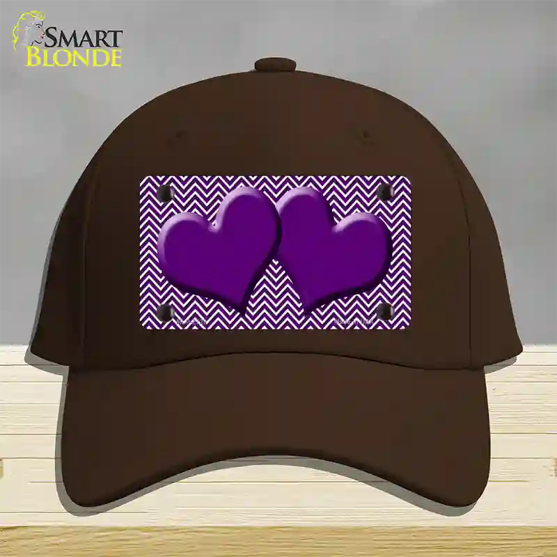 Purple White Chevron Purple Center Hearts Novelty License Plate Hat Cotton / Dark Brown