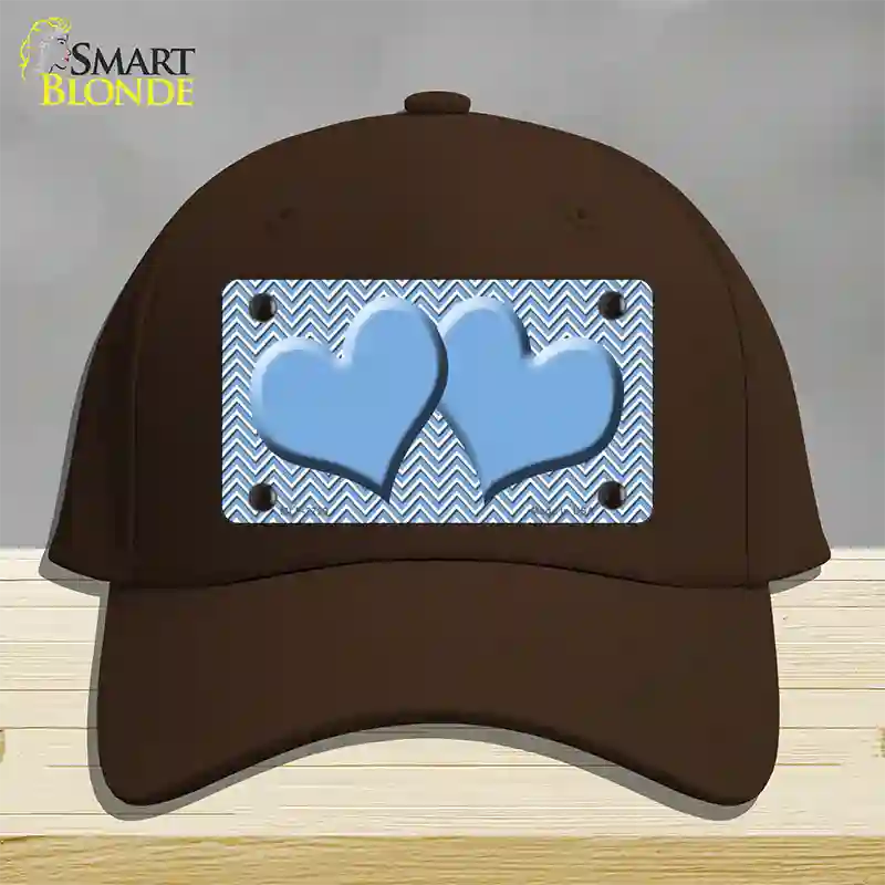 Light Blue White Chevron Light Blue Center Hearts Novelty License Plate Hat Cotton / Dark Brown