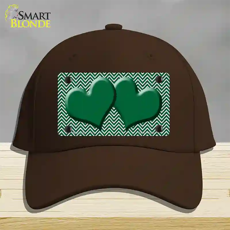 Green White Chevron Green Center Hearts Novelty License Plate Hat Cotton / Dark Brown