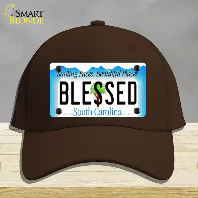 Blessed South Carolina Blue Novelty License Plate Hat Cotton / Dark Brown