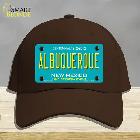 Albuquerque New Mexico Teal Novelty License Plate Hat Cotton / Dark Brown