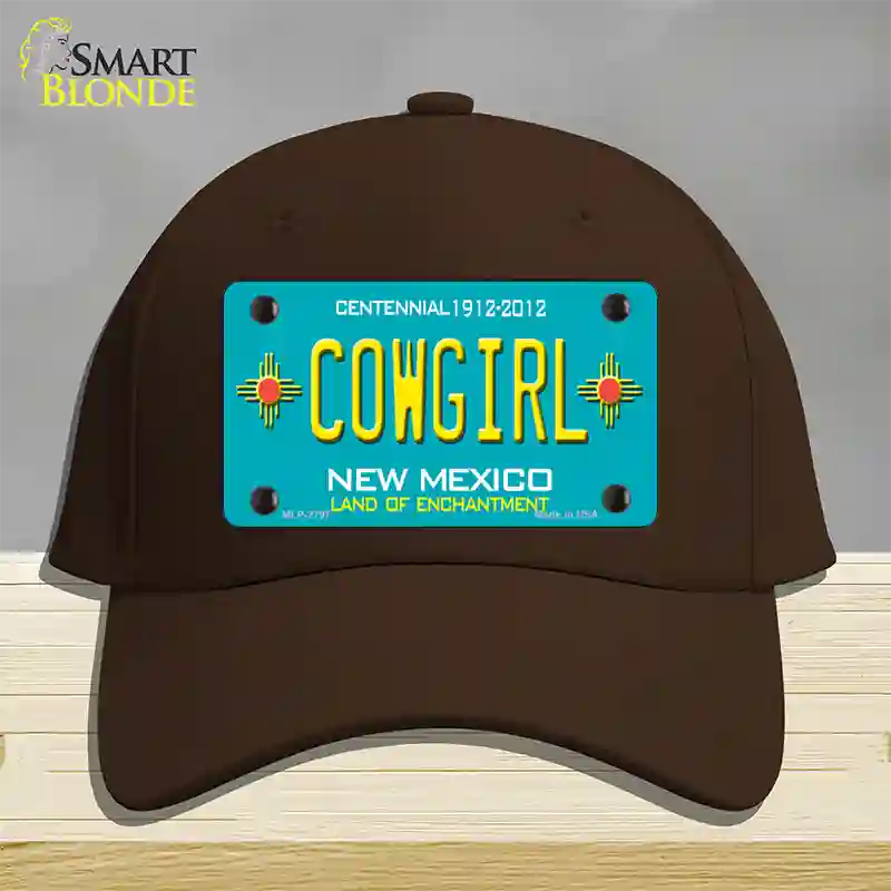 Cowgirl New Mexico Teal Novelty License Plate Hat Cotton / Dark Brown