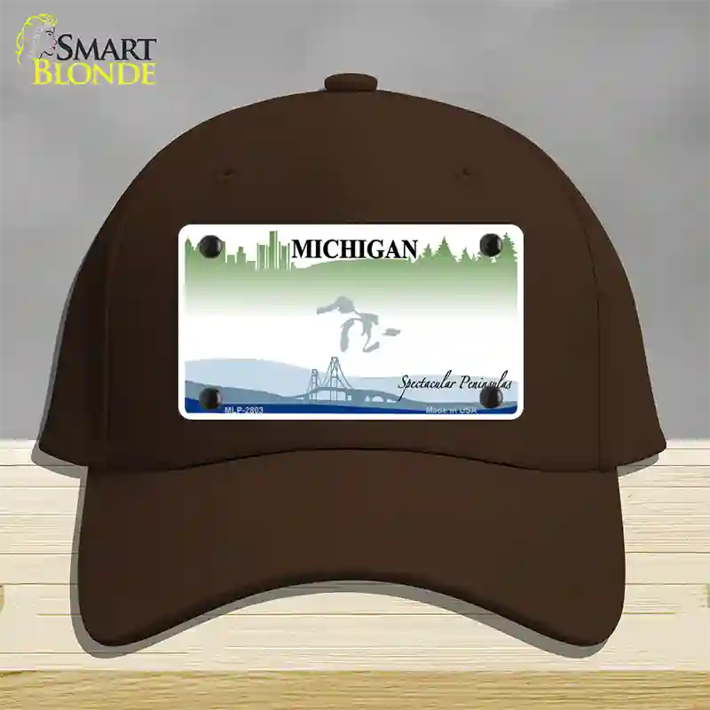 Michigan Peninsulas State Blank Novelty License Plate Hat Cotton / Dark Brown