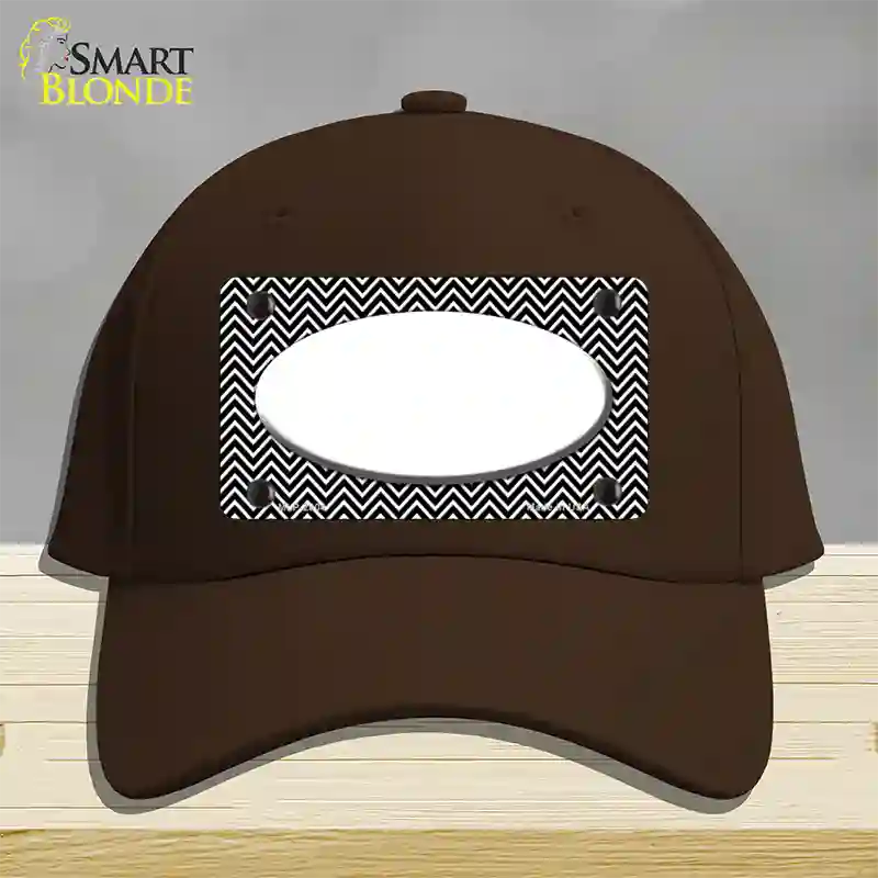 Black White Chevon Center Oval Novelty License Plate Hat Cotton / Dark Brown