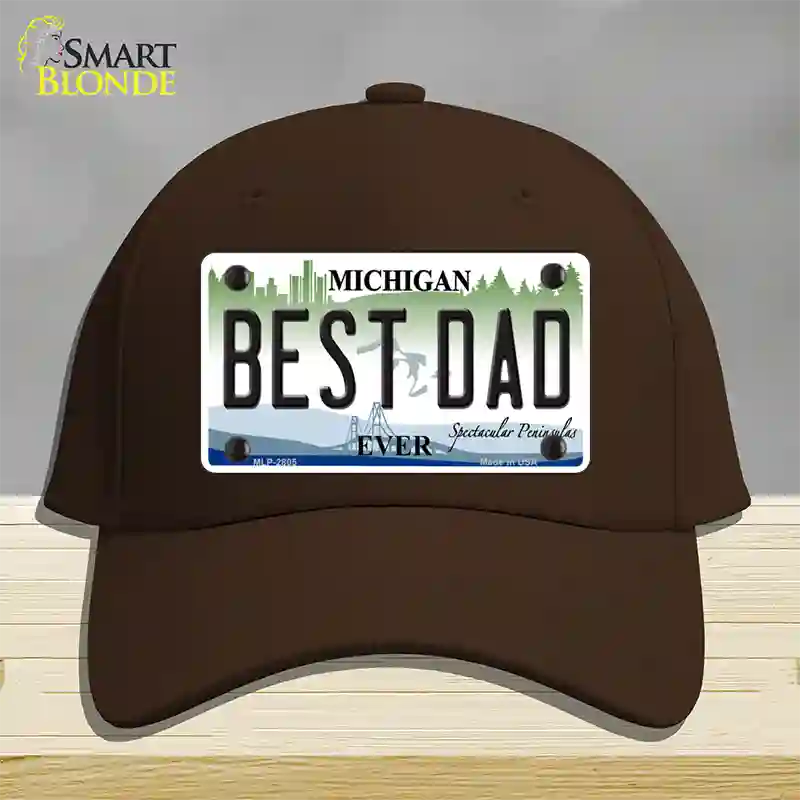 Best Dad Michigan State Novelty License Plate Hat Cotton / Dark Brown