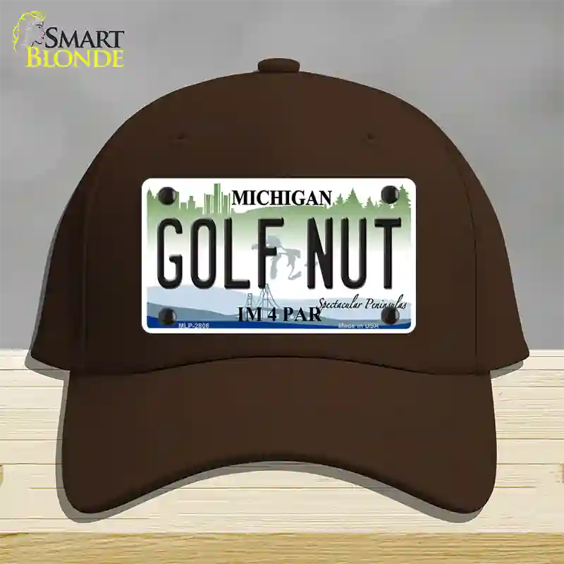 Golf Nut Michigan State Novelty License Plate Hat Cotton / Dark Brown