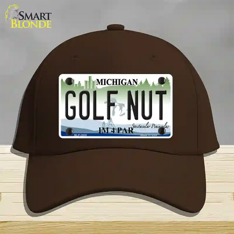 Golf Nut Michigan State Novelty License Plate Hat Cotton / Dark Brown