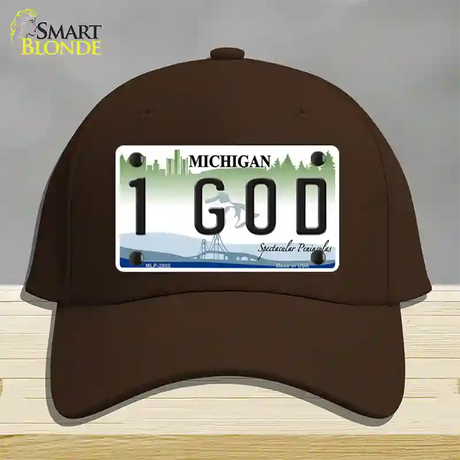 1 GOD Michigan State Novelty License Plate Hat Cotton / Dark Brown