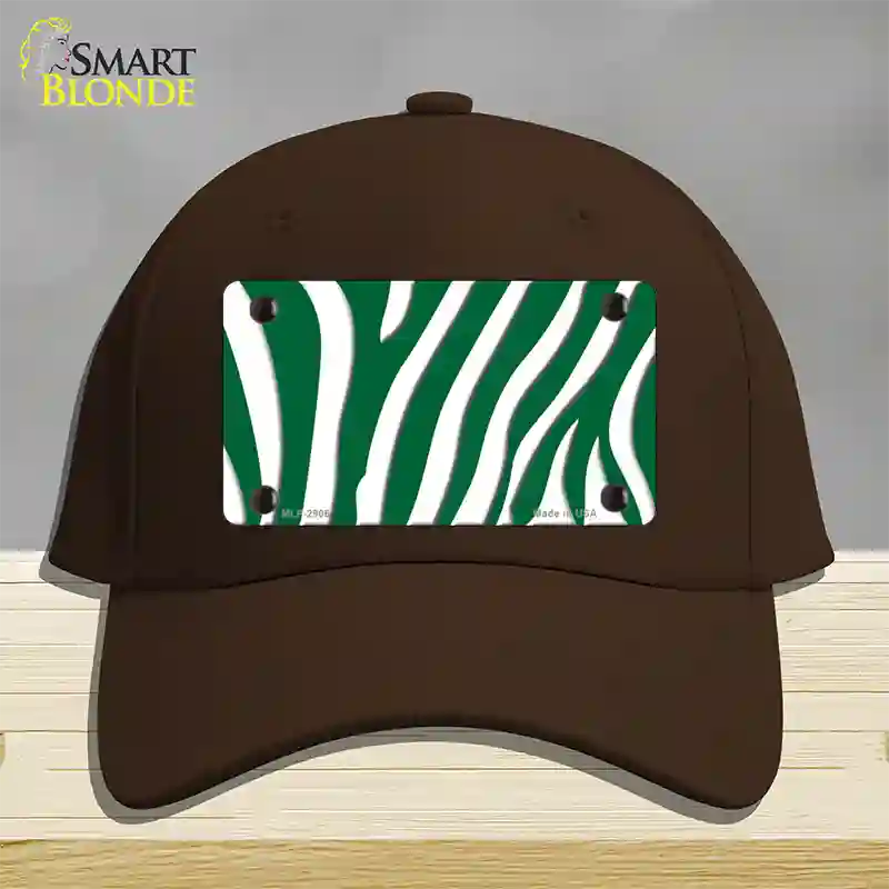 Green White Zebra Novelty License Plate Hat Cotton / Dark Brown