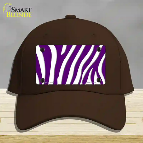 Purple White Zebra Novelty License Plate Hat Cotton / Dark Brown