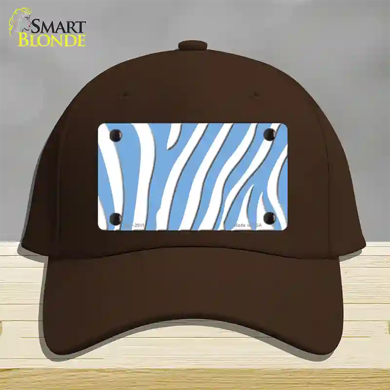 Light Blue White Zebra Novelty License Plate Hat Cotton / Dark Brown