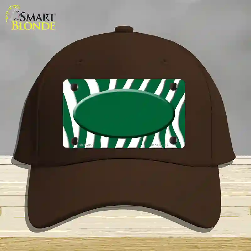 Green White Zebra Green Center Oval Novelty License Plate Hat Cotton / Dark Brown