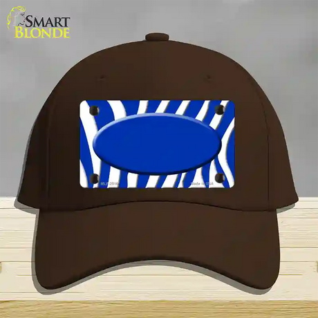 Blue White Zebra Blue Center Oval Novelty License Plate Hat Cotton / Dark Brown