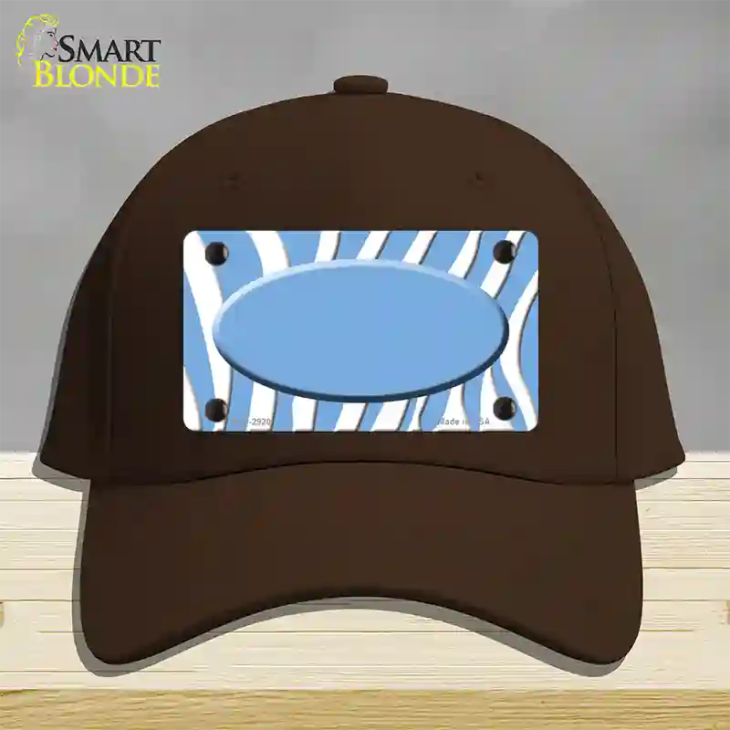 Light Blue White Zebra Light Blue Center Oval Novelty License Plate Hat Cotton / Dark Brown