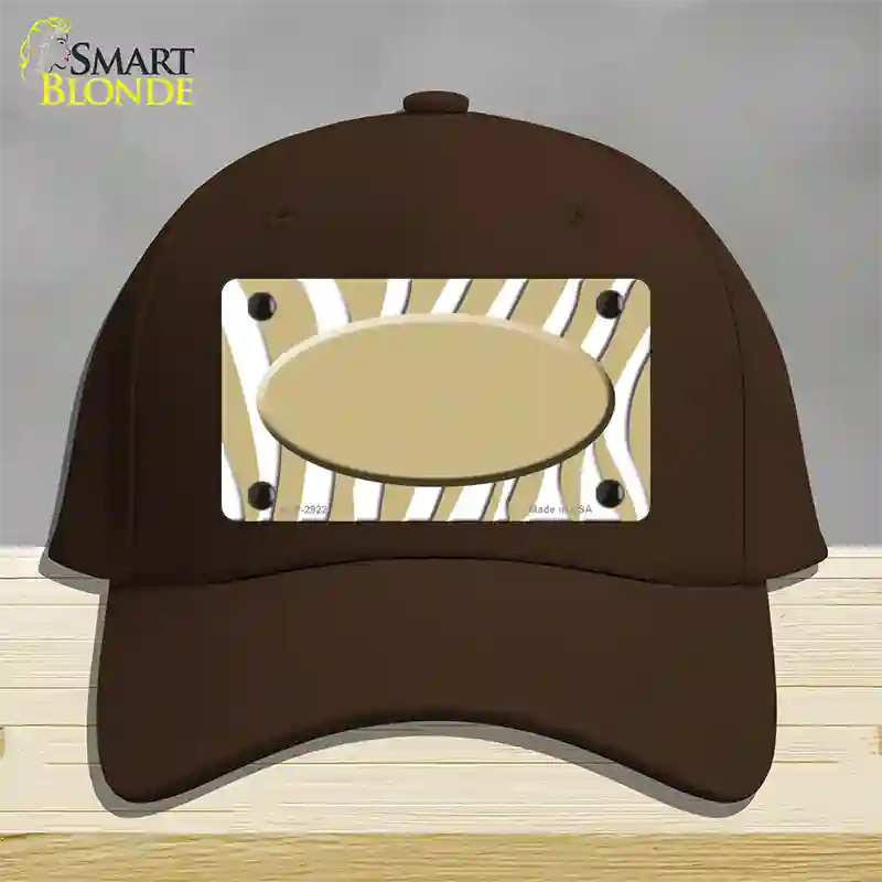 Gold White Zebra Gold Center Oval Novelty License Plate Hat Cotton / Dark Brown