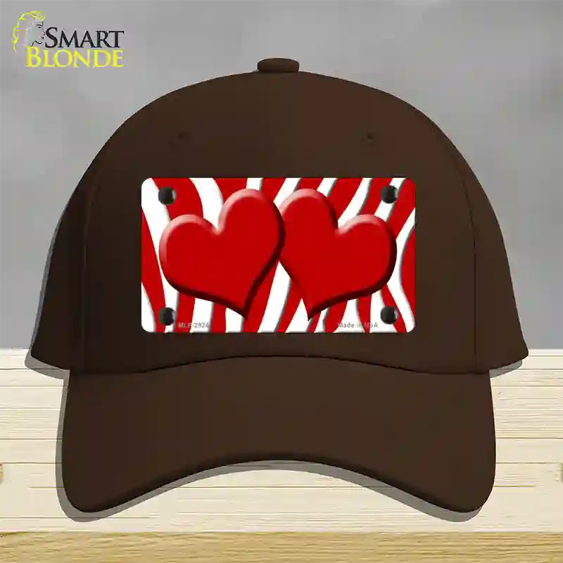 Red White Zebra Red Centered Hearts Novelty License Plate Hat Cotton / Dark Brown