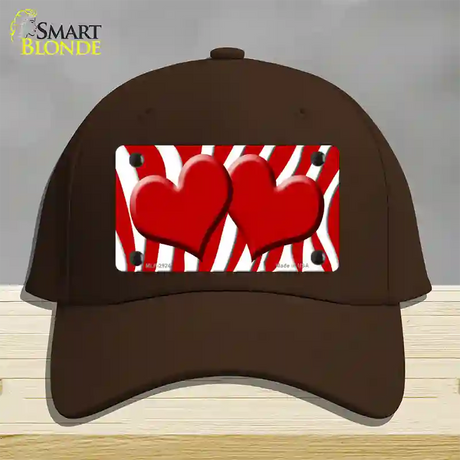 Red White Zebra Red Centered Hearts Novelty License Plate Hat Cotton / Dark Brown