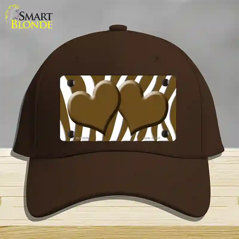 Brown White Zebra Brown Centered Hearts Novelty License Plate Hat Cotton / Dark Brown