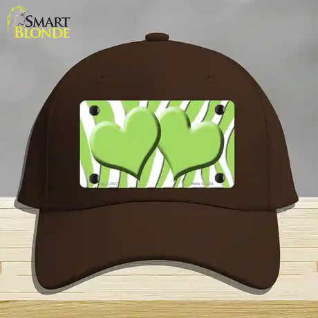 Lime Green White Zebra Lime Green Centered Hearts Novelty License Plate Hat Cotton / Dark Brown