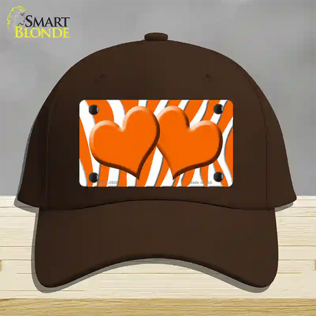 Orange White Zebra Orange Centered Hearts Novelty License Plate Hat Cotton / Dark Brown