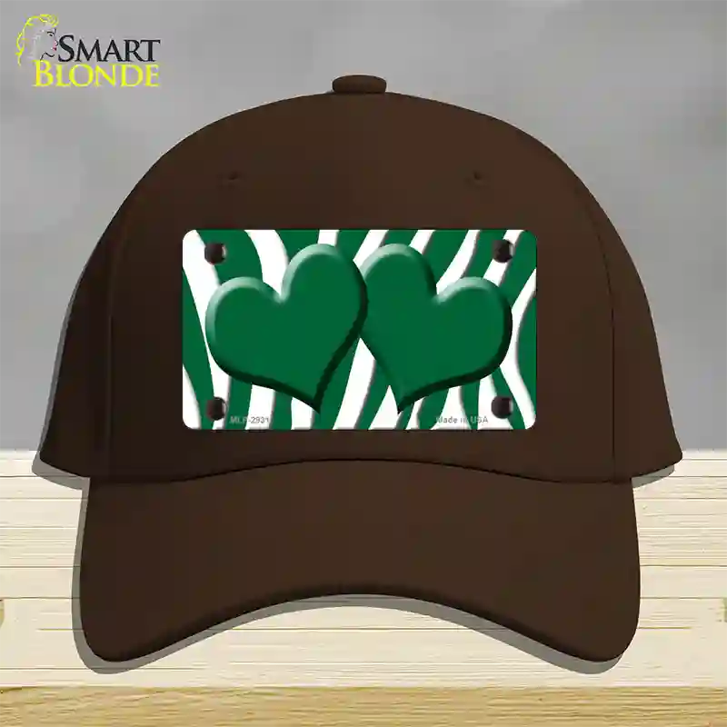 Green White Zebra Green Centered Hearts Novelty License Plate Hat Cotton / Dark Brown