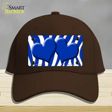 Blue White Zebra Blue Centered Hearts Novelty License Plate Hat Cotton / Dark Brown