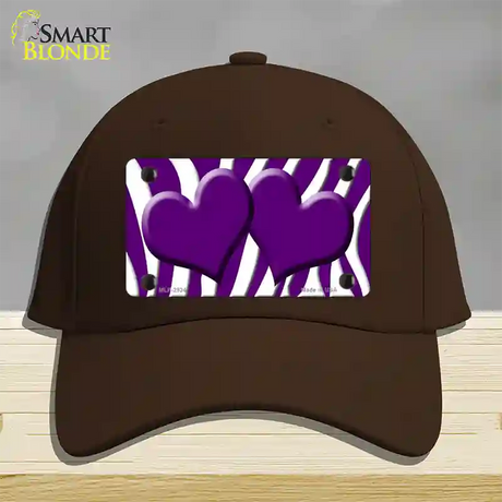 Purple White Zebra Purple Centered Hearts Novelty License Plate Hat Cotton / Dark Brown