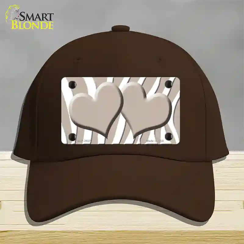 Tan White Zebra Tan Centered Hearts Novelty License Plate Hat Cotton / Dark Brown