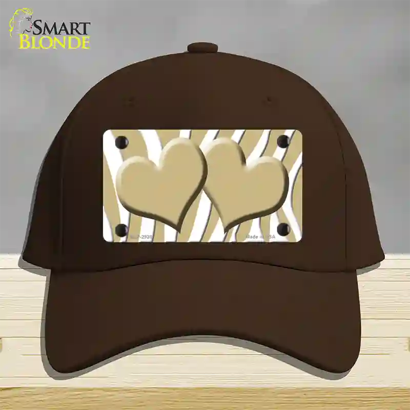 Gold White Zebra Gold Centered Hearts Novelty License Plate Hat Cotton / Dark Brown