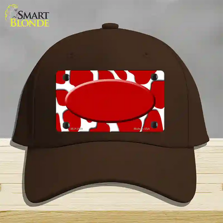 Red White Giraffe Red Center Oval Novelty License Plate Hat Cotton / Dark Brown