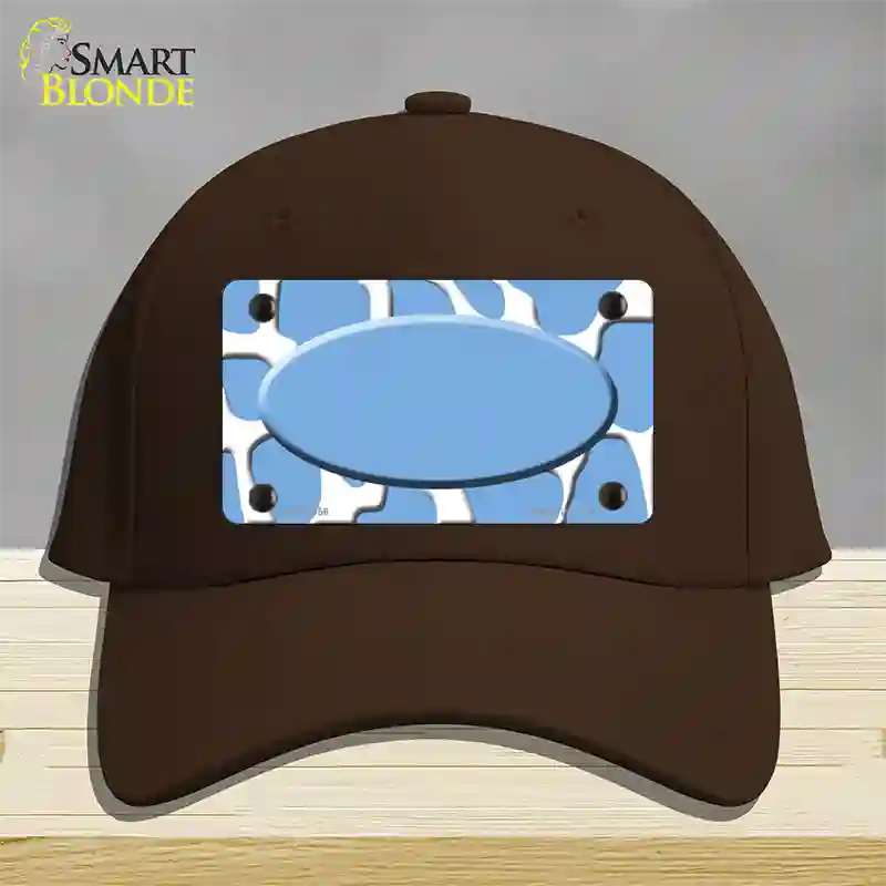 Light Blue White Giraffe Light Blue Center Oval Novelty License Plate Hat Cotton / Dark Brown