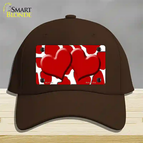 Red White Giraffe Red Centered Hearts Novelty License Plate Hat Cotton / Dark Brown